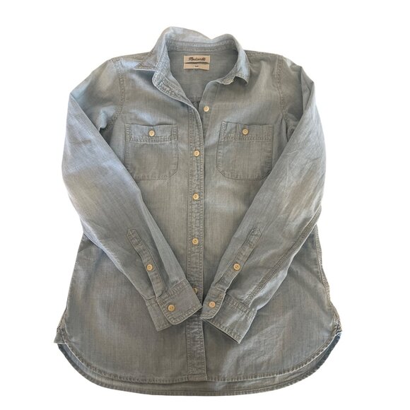 Madewell Slim Washed Blue Cotton Denim Button Down Chambray Shirt - Picture 2 of 7